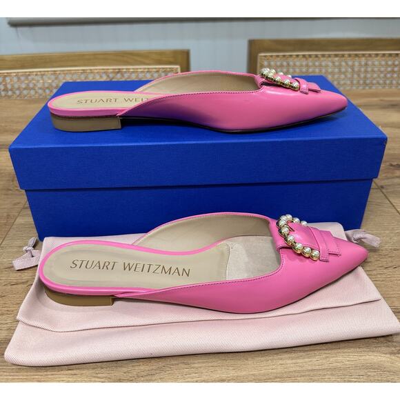 Stuart Weitzman Pearl Buckle Mule India Pink Smooth Calf Size 7 NIB Lightly Worn - Picture 3 of 12